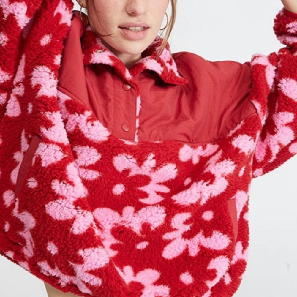 PacSun Red and Pink Teddy Jacket
